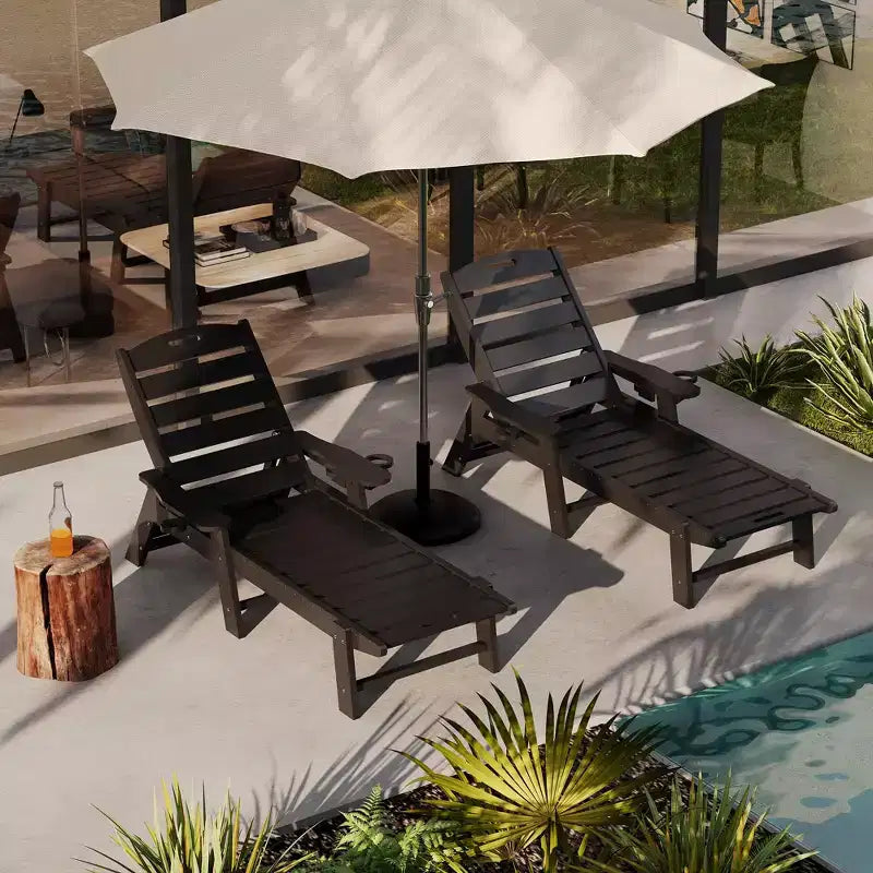 Oversized HDPE Folding Chaise Lounge Chair - 5-Position Adjustable, Integrated Cup Holder, Weather-Resistant Resin, for Patio Poolside Deck
