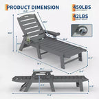 Oversized HDPE Folding Chaise Lounge Chair - 5-Position Adjustable, Integrated Cup Holder, Weather-Resistant Resin, for Patio Poolside Deck