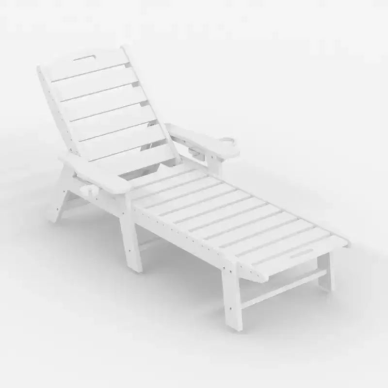 Oversized HDPE Folding Chaise Lounge Chair - 5-Position Adjustable, Integrated Cup Holder, Weather-Resistant Resin, for Patio Poolside Deck