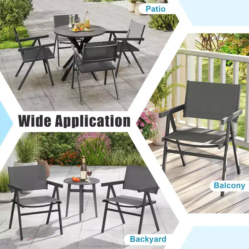 Costway Patio Chairs Set of 2/4 w/Breathable Fabric Seat & Tilt Backrest Comfy Armrest