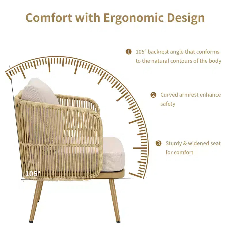 GDFStudio Calista Boho Wicker Barrel Outdoor Accent Chair Set with Cushions (Set of 2)