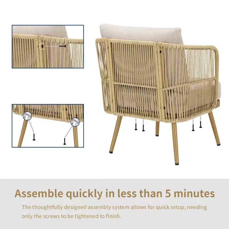 GDFStudio Calista Boho Wicker Barrel Outdoor Accent Chair Set with Cushions (Set of 2)