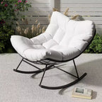 Heavy Duty Outdoor Rocking Papasan Chair, Metal Patio Rocker with Waterproof Cushion for Porch, Garden, Living Room & Indoor Lounge