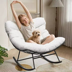 Heavy Duty Outdoor Rocking Papasan Chair, Metal Patio Rocker with Waterproof Cushion for Porch, Garden, Living Room & Indoor Lounge