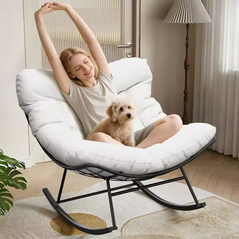 Heavy Duty Outdoor Rocking Papasan Chair, Metal Patio Rocker with Waterproof Cushion for Porch, Garden, Living Room & Indoor Lounge