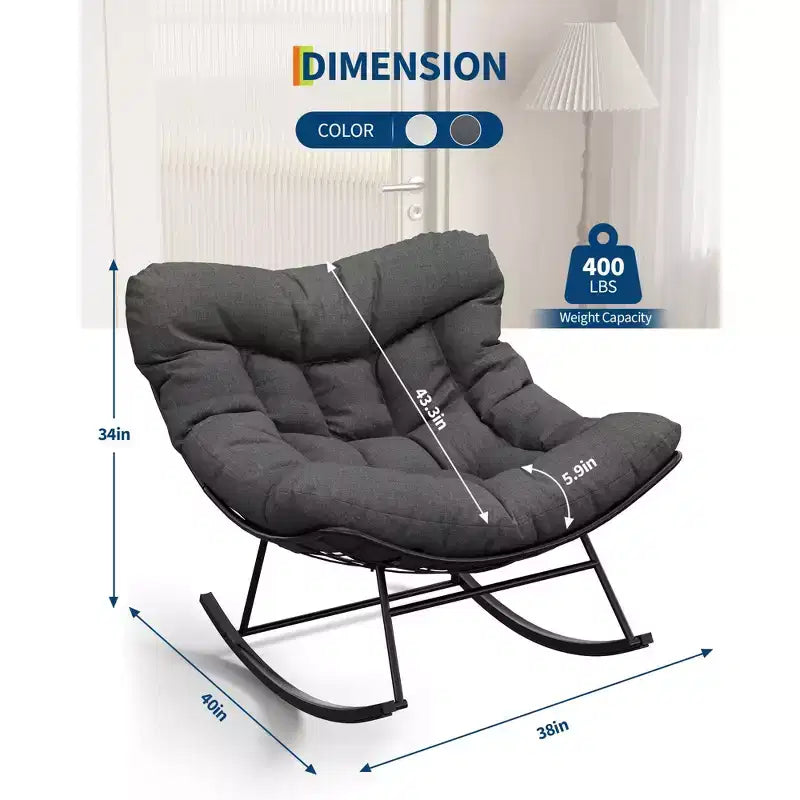 Heavy Duty Outdoor Rocking Papasan Chair, Metal Patio Rocker with Waterproof Cushion for Porch, Garden, Living Room & Indoor Lounge