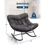 Heavy Duty Outdoor Rocking Papasan Chair, Metal Patio Rocker with Waterproof Cushion for Porch, Garden, Living Room & Indoor Lounge