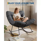 Heavy Duty Outdoor Rocking Papasan Chair, Metal Patio Rocker with Waterproof Cushion for Porch, Garden, Living Room & Indoor Lounge