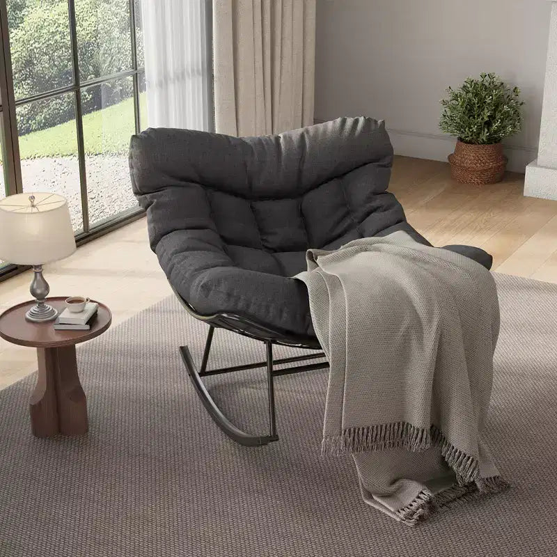 Heavy Duty Outdoor Rocking Papasan Chair, Metal Patio Rocker with Waterproof Cushion for Porch, Garden, Living Room & Indoor Lounge