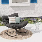 Heavy Duty Outdoor Rocking Papasan Chair, Metal Patio Rocker with Waterproof Cushion for Porch, Garden, Living Room & Indoor Lounge