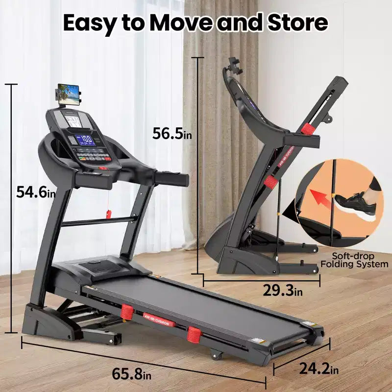 400lbs Portable Folding Treadmill,12MPH 5HP Treadmill w/ 20% Incline for Home Office,APP Control,Walking Running Exercise Treadmill w/ Knee Strap