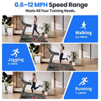 400lbs Portable Folding Treadmill,12MPH 5HP Treadmill w/ 20% Incline for Home Office,APP Control,Walking Running Exercise Treadmill w/ Knee Strap