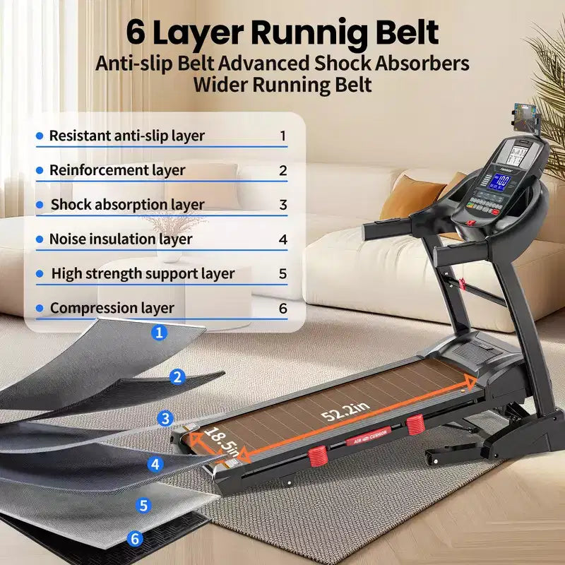 400lbs Portable Folding Treadmill,12MPH 5HP Treadmill w/ 20% Incline for Home Office,APP Control,Walking Running Exercise Treadmill w/ Knee Strap