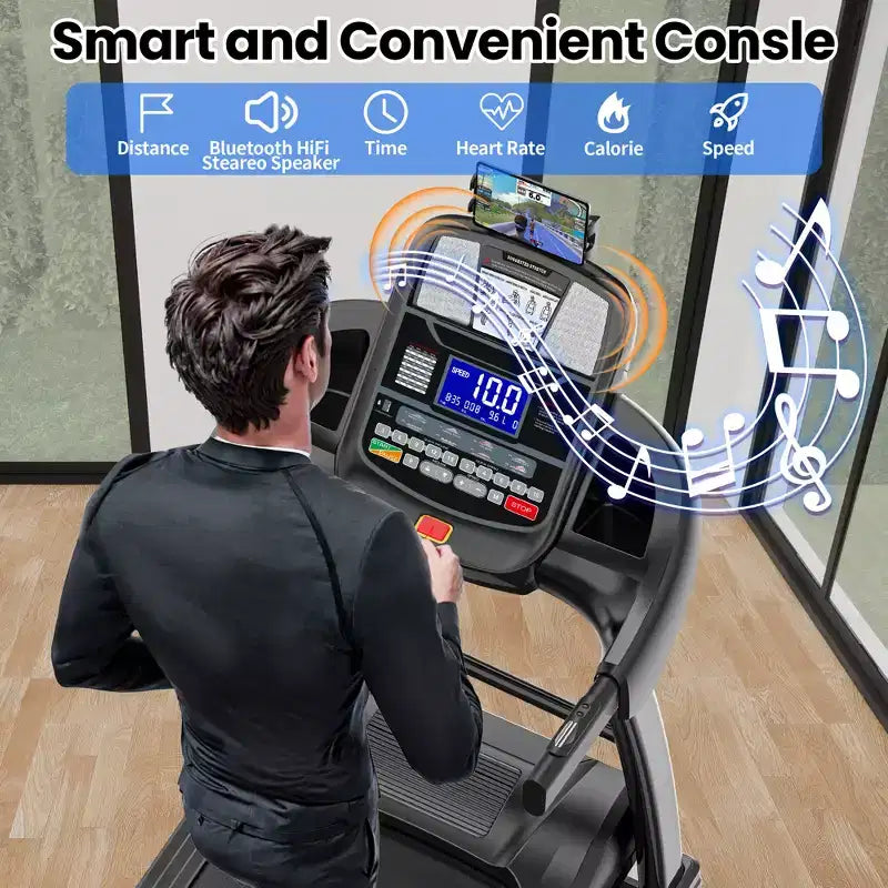 400lbs Portable Folding Treadmill,12MPH 5HP Treadmill w/ 20% Incline for Home Office,APP Control,Walking Running Exercise Treadmill w/ Knee Strap