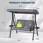 Adjustable Outdoor 2-Seater Swing Chair with Canopy, Padded Seat, Sturdy Iron Frame, Weather-Resistant Garden Bench for Patio, Balcony, or Backyard