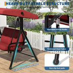 Adjustable Outdoor 2-Seater Swing Chair with Canopy, Padded Seat, Sturdy Iron Frame, Weather-Resistant Garden Bench for Patio, Balcony, or Backyard