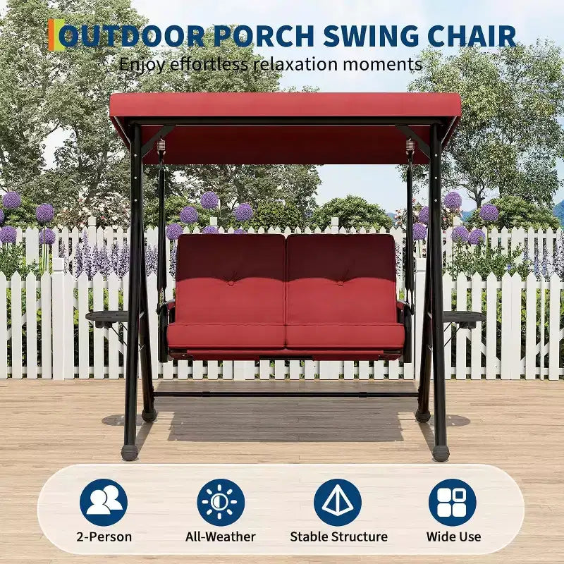 Adjustable Outdoor 2-Seater Swing Chair with Canopy, Padded Seat, Sturdy Iron Frame, Weather-Resistant Garden Bench for Patio, Balcony, or Backyard