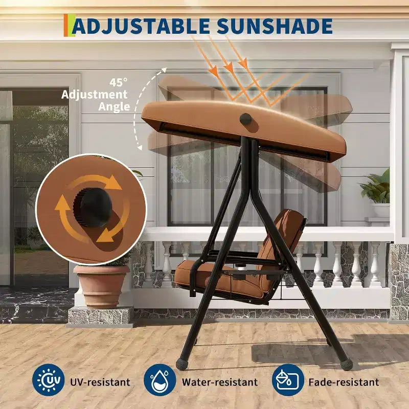 Adjustable Outdoor 2-Seater Swing Chair with Canopy, Padded Seat, Sturdy Iron Frame, Weather-Resistant Garden Bench for Patio, Balcony, or Backyard