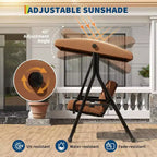Adjustable Outdoor 2-Seater Swing Chair with Canopy, Padded Seat, Sturdy Iron Frame, Weather-Resistant Garden Bench for Patio, Balcony, or Backyard
