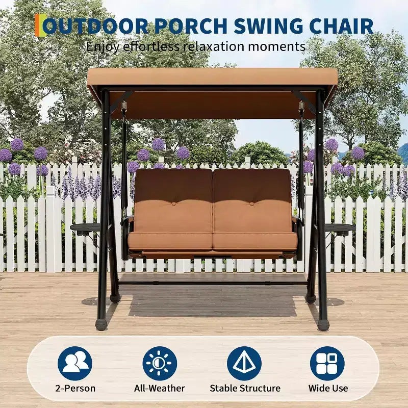 Adjustable Outdoor 2-Seater Swing Chair with Canopy, Padded Seat, Sturdy Iron Frame, Weather-Resistant Garden Bench for Patio, Balcony, or Backyard