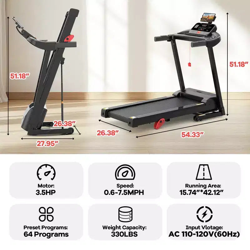 Clearance 4-in-1 Treadmill with 12% Incline, Portable Foldable Treadmills for Home and Office, 3.5 HP Quiet Treadmill