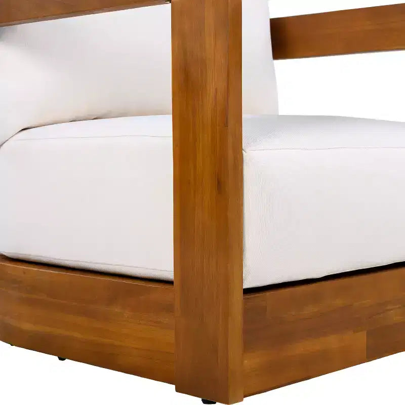 Acacia Wood Outdoor Club Chair with Curved Tub Design, Water-Resistant Cushions, Slat Detailing for Patio or Garden