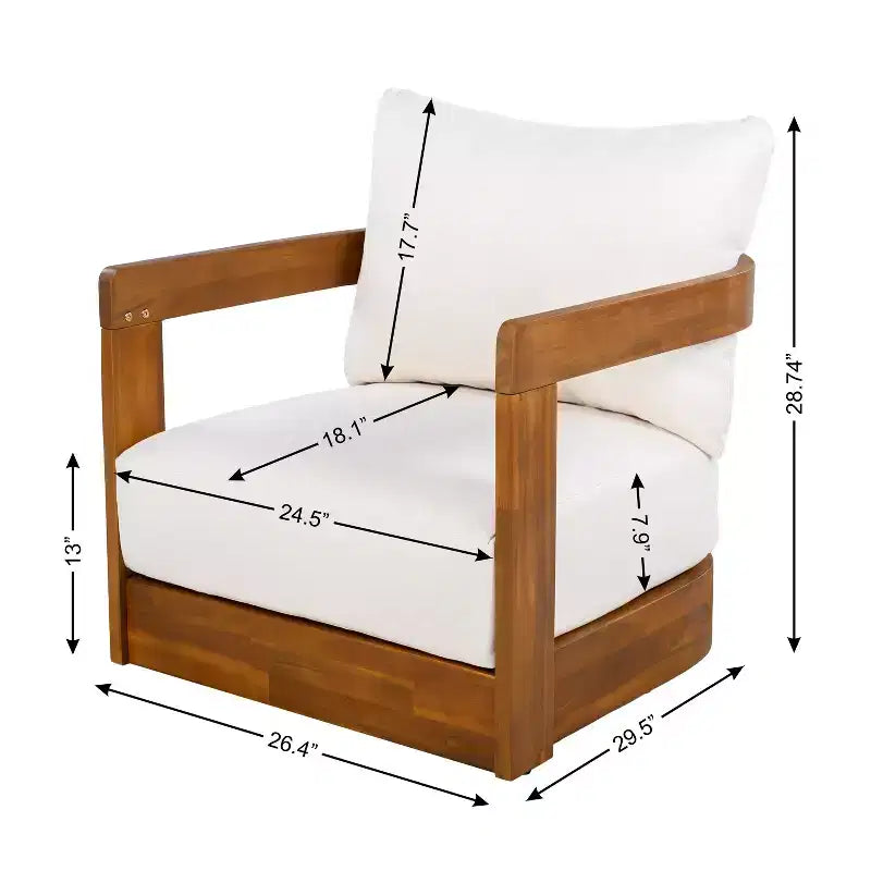 Acacia Wood Outdoor Club Chair with Curved Tub Design, Water-Resistant Cushions, Slat Detailing for Patio or Garden