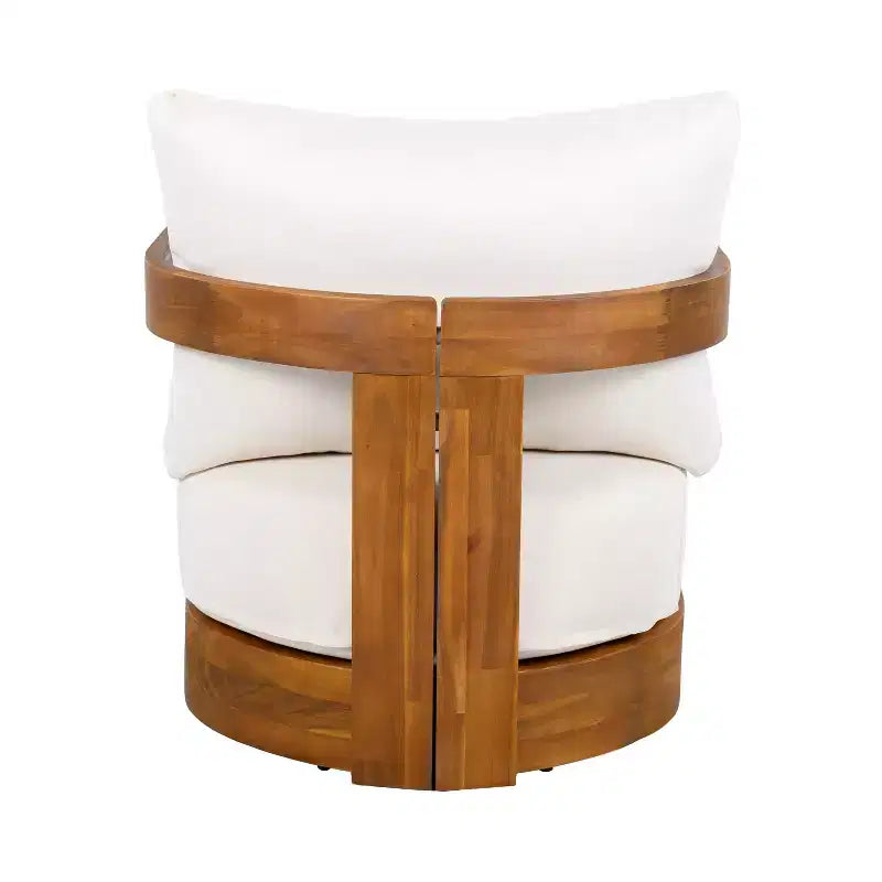 Acacia Wood Outdoor Club Chair with Curved Tub Design, Water-Resistant Cushions, Slat Detailing for Patio or Garden