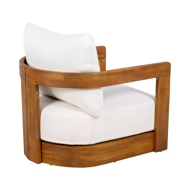 Acacia Wood Outdoor Club Chair with Curved Tub Design, Water-Resistant Cushions, Slat Detailing for Patio or Garden