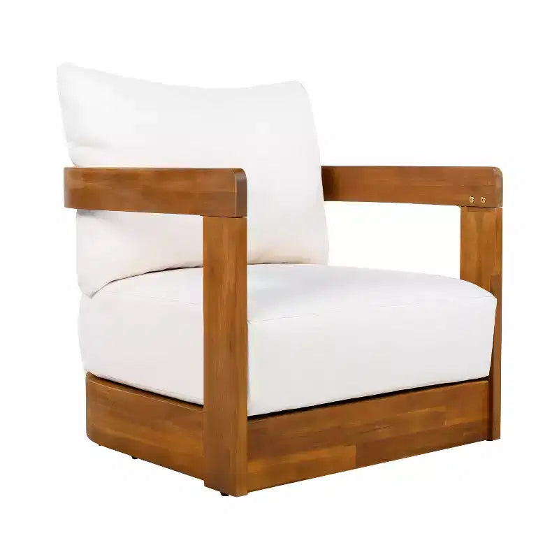 Acacia Wood Outdoor Club Chair with Curved Tub Design, Water-Resistant Cushions, Slat Detailing for Patio or Garden