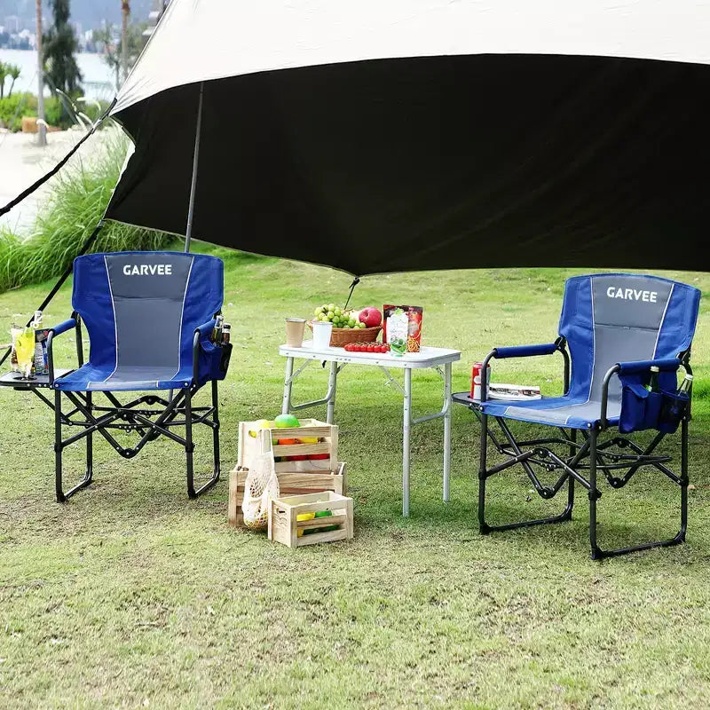 2-Pack Oversized Directors Camping Chairs for Adults, Heavy Duty 400 lbs Portable Folding Lawn Chair with Side Table for Sports, Picnic & Beach