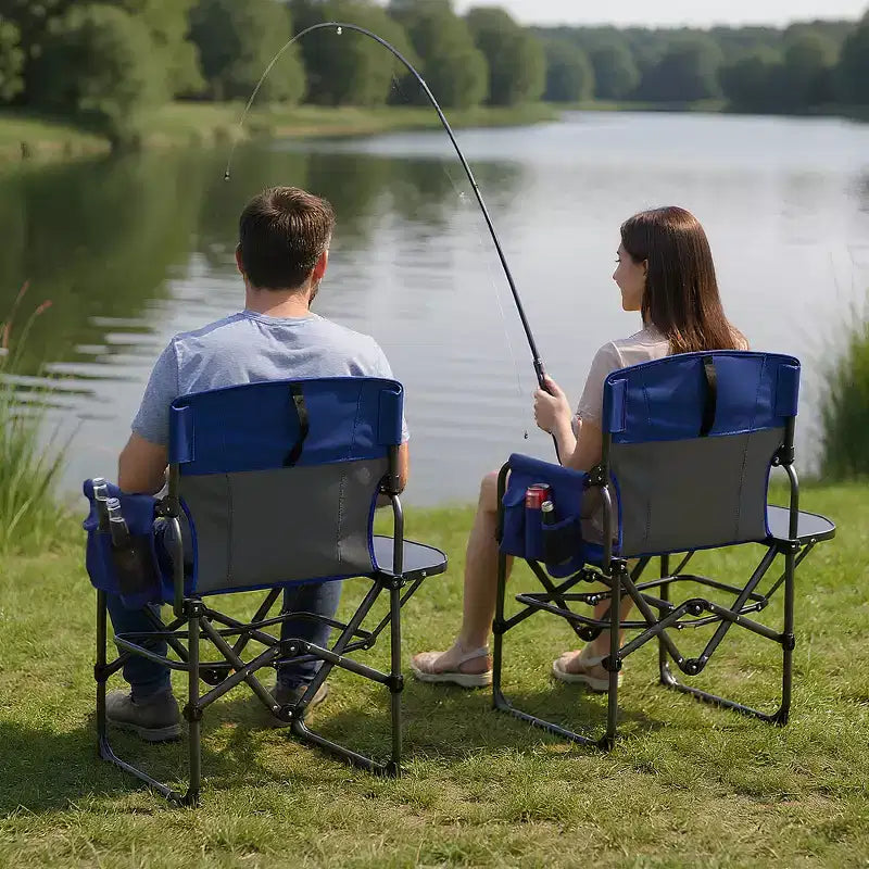 2-Pack Oversized Directors Camping Chairs for Adults, Heavy Duty 400 lbs Portable Folding Lawn Chair with Side Table for Sports, Picnic & Beach