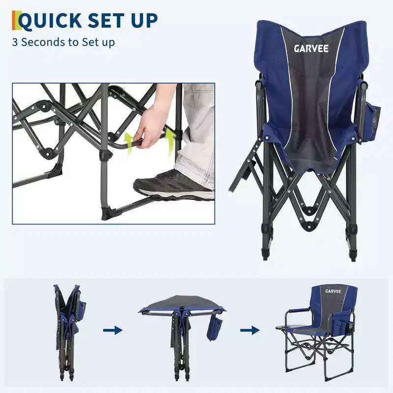 2-Pack Oversized Directors Camping Chairs for Adults, Heavy Duty 400 lbs Portable Folding Lawn Chair with Side Table for Sports, Picnic & Beach