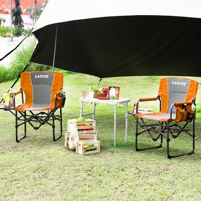 2-Pack Oversized Directors Camping Chairs for Adults, Heavy Duty 400 lbs Portable Folding Lawn Chair with Side Table for Sports, Picnic & Beach
