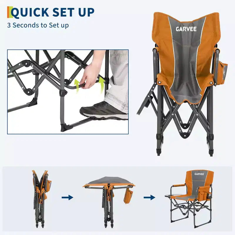 2-Pack Oversized Directors Camping Chairs for Adults, Heavy Duty 400 lbs Portable Folding Lawn Chair with Side Table for Sports, Picnic & Beach