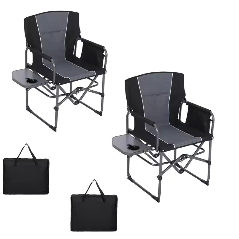 2-Pack Oversized Directors Camping Chairs for Adults, Heavy Duty 400 lbs Portable Folding Lawn Chair with Side Table for Sports, Picnic & Beach