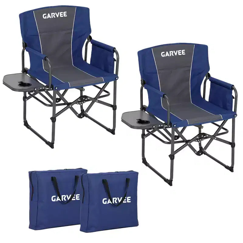 2-Pack Oversized Directors Camping Chairs for Adults, Heavy Duty 400 lbs Portable Folding Lawn Chair with Side Table for Sports, Picnic & Beach