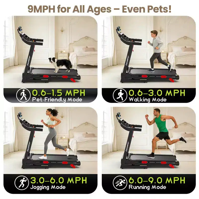 Treadmill Flash Deal - 3.75HP Folding Treadmill W/Speaker, Dual Control Modes: Console & App Control, large Display Screen,105 Programs, 9MPH, Black