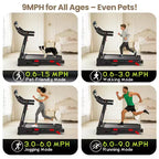 Treadmill Flash Deal - 3.75HP Folding Treadmill W/Speaker, Dual Control Modes: Console & App Control, large Display Screen,105 Programs, 9MPH, Black