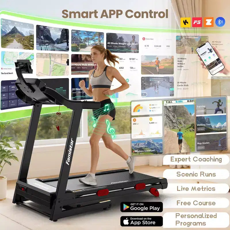 Treadmill Flash Deal - 3.75HP Folding Treadmill W/Speaker, Dual Control Modes: Console & App Control, large Display Screen,105 Programs, 9MPH, Black