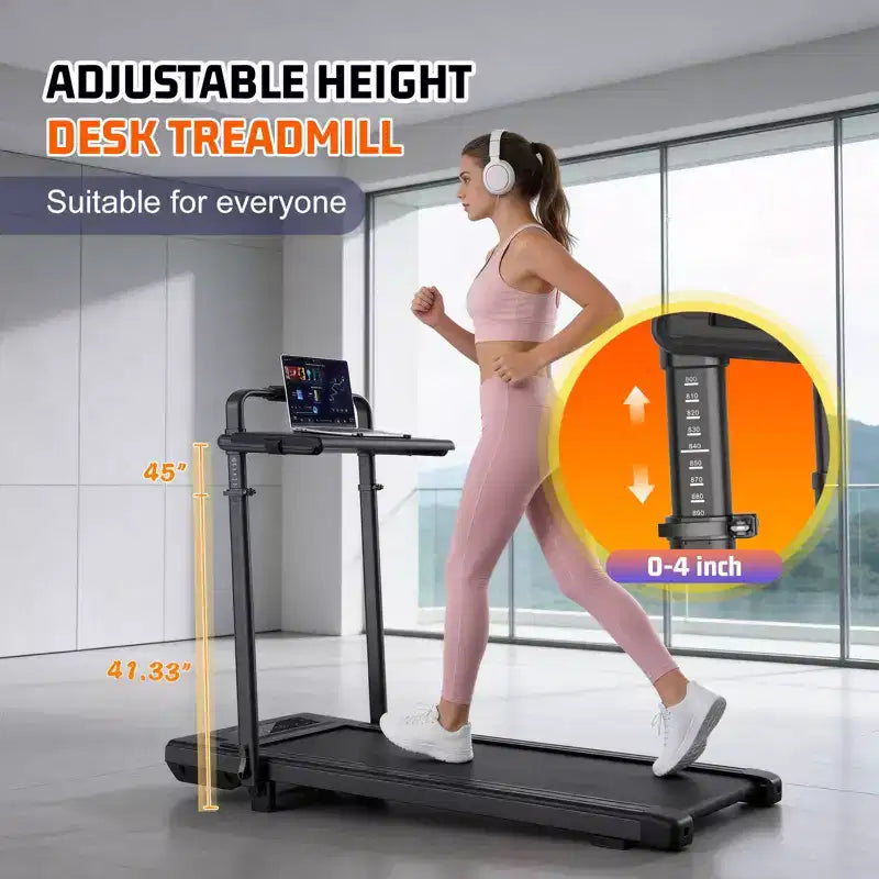 Sailvan 15% Incline Treadmill Folding Under Desk Walking Pad with Adjustable Table, 450lb Capacity for Home Office