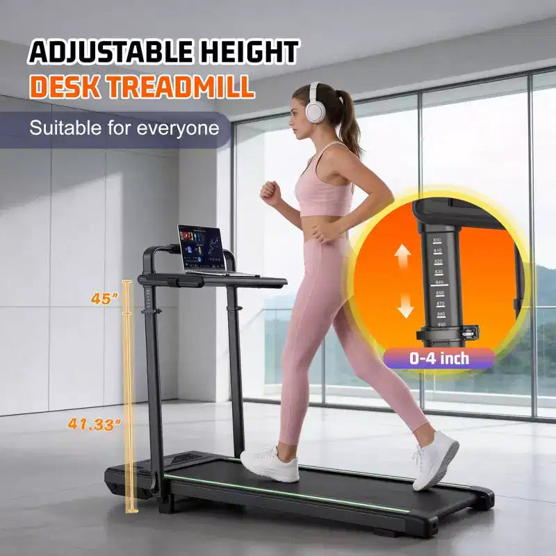 Sailvan 15% Incline Treadmill Folding Under Desk Walking Pad with Adjustable Table, 450lb Capacity for Home Office