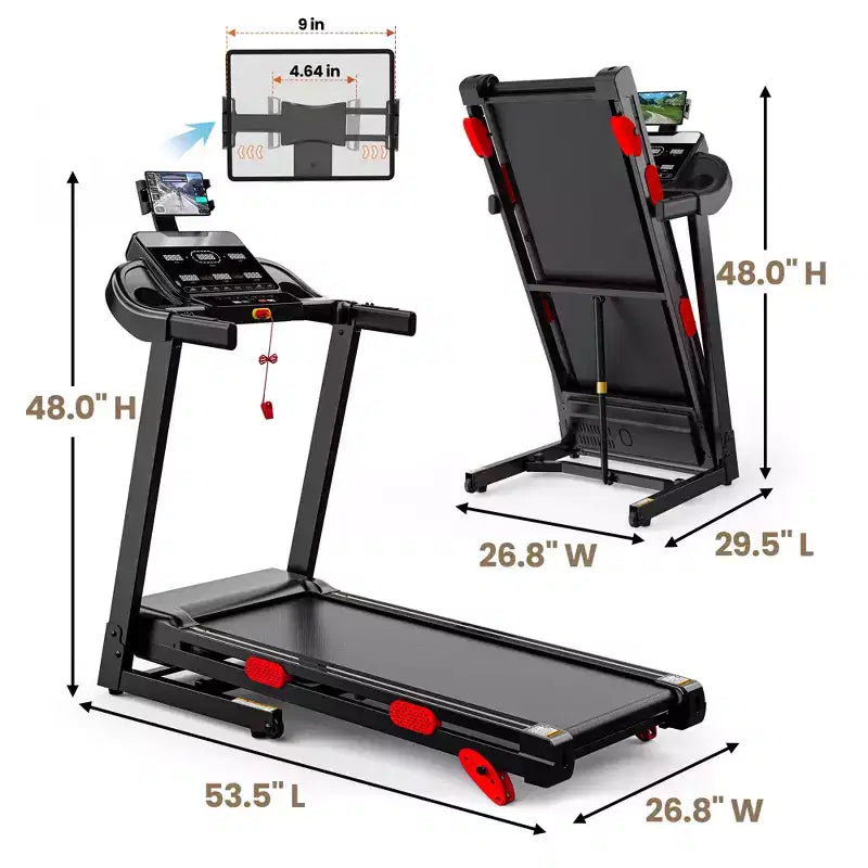 Folding Treadmill for Home with 3.75 HP Motor, App Control, Bluetooth Speakers, Manual Incline, 330 lb Capacity
