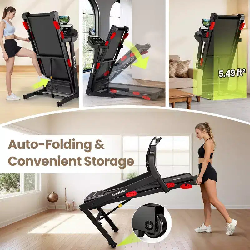 Folding Treadmill for Home with 3.75 HP Motor, App Control, Bluetooth Speakers, Manual Incline, 330 lb Capacity