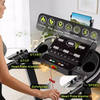 Folding Treadmill for Home with 3.75 HP Motor, App Control, Bluetooth Speakers, Manual Incline, 330 lb Capacity