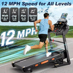 Incline Treadmill 20% Auto, Foldable Home Treadmill with Handle Bar, 5HP Quiet Brushless Motor, LED Display, 400 LBS Capacity