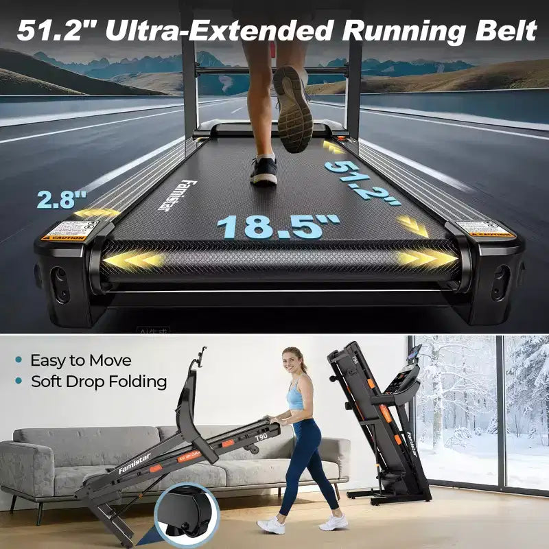 Incline Treadmill 20% Auto, Foldable Home Treadmill with Handle Bar, 5HP Quiet Brushless Motor, LED Display, 400 LBS Capacity