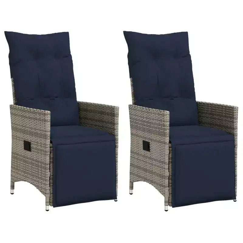vidaXL Reclining Patio Chairs 2 pcs with Cushions Poly Rattan