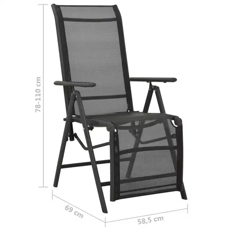 vidaXL Garden Chair Set of 2 Black Powder-coated aluminum, textilene