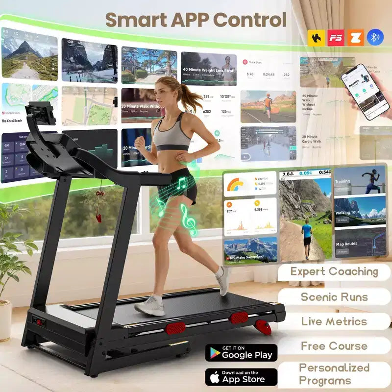 Incline 9MPH Treadmill 330lb Capacity, Portable Folding Treadmill for Home, 3.5HP Motor, Jogging Walking Treadmill with APP Control, 105 Programs